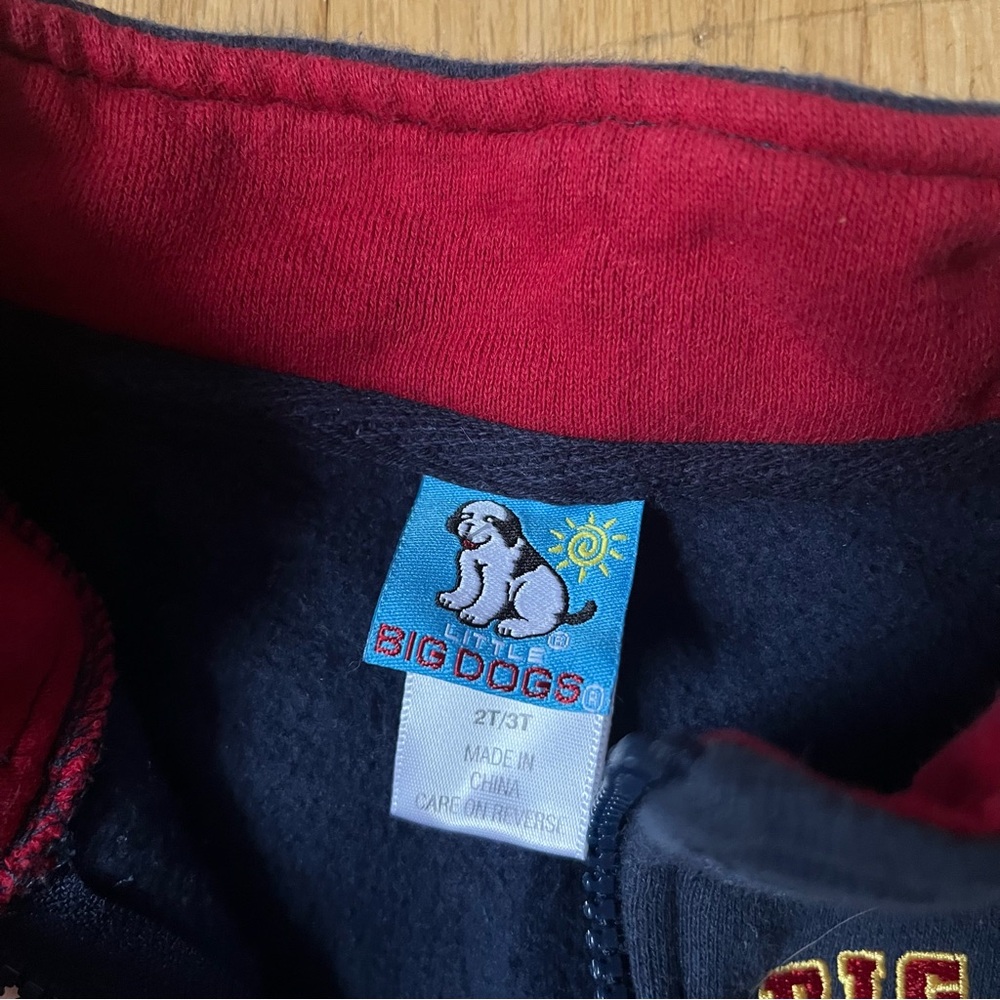 Vintage Little Big Dogs Navy and Red Infant Hoodie with Puppy Patch - Picture 2 of 3